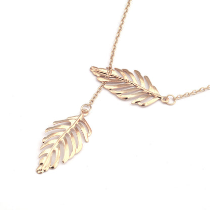 Classic Style Leaf Carving Necklace For Adults, Golden Plated Zinc Alloy With Box Chain