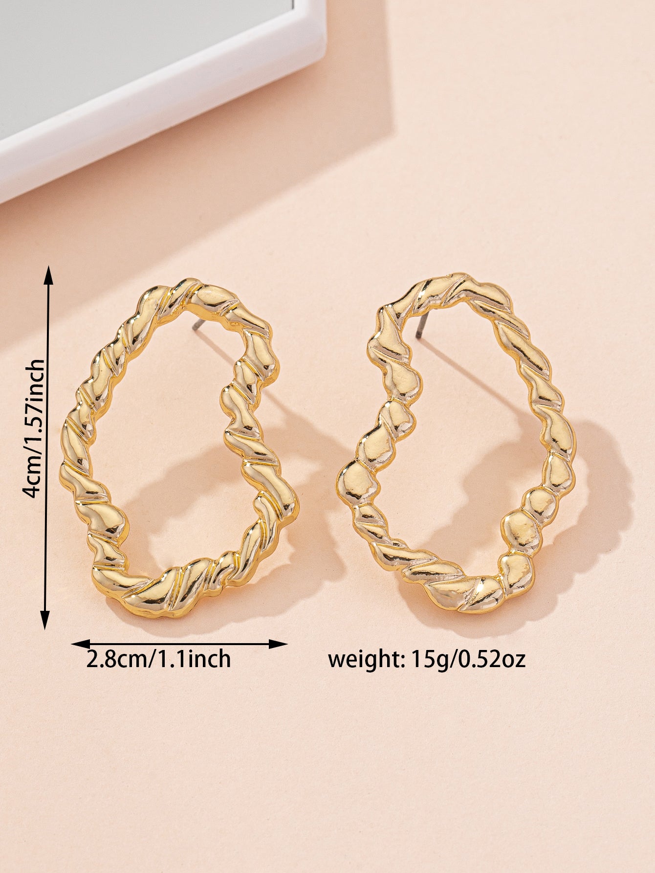 Unisex Bohemian Geometric Asymmetrical Stud Earrings Crafted From Zinc Alloy With Golden Plated Coating And Iron Posts
