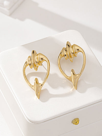 Three-dimensional Geometric Stud Earrings In Zinc Alloy Featuring Golden Plated Finish And Iron Posts For Unisex Bohemian Style