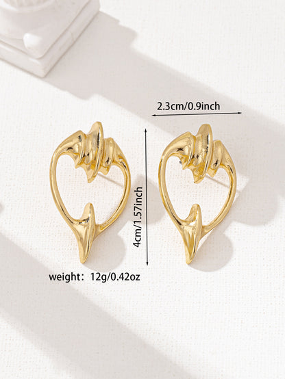 Three-dimensional Geometric Stud Earrings In Zinc Alloy Featuring Golden Plated Finish And Iron Posts For Unisex Bohemian Style