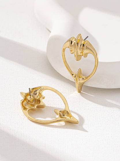 Three-dimensional Geometric Stud Earrings In Zinc Alloy Featuring Golden Plated Finish And Iron Posts For Unisex Bohemian Style