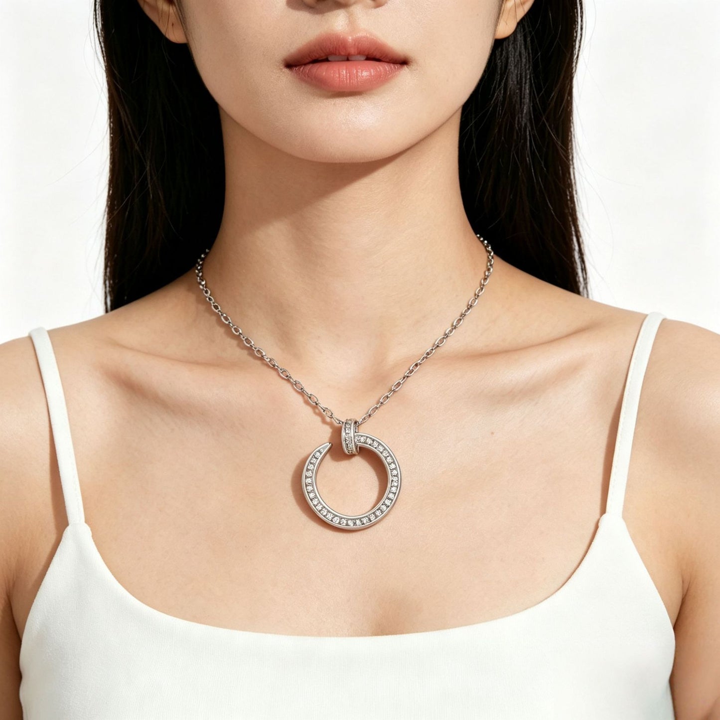 Luxurious Gold C Shape Choker Necklace In 304 Stainless Steel With Zircon Inlay And Copper Pendant, Perfect For Couples