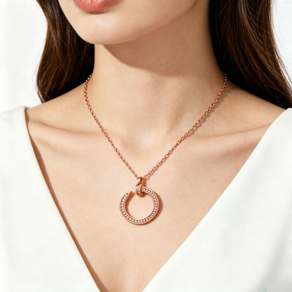 Luxurious Gold C Shape Choker Necklace In 304 Stainless Steel With Zircon Inlay And Copper Pendant, Perfect For Couples