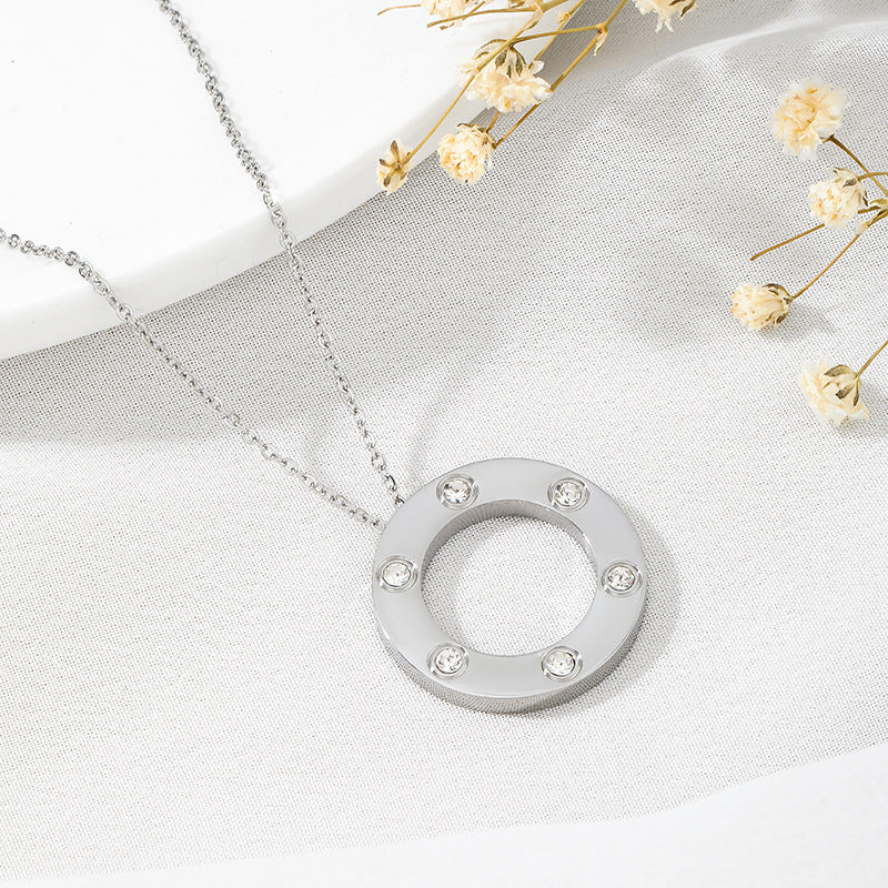 Round Rose Gold Necklace In Titanium Steel With Electroplated Finish, Featuring Cable Chain, Designed For Couples
