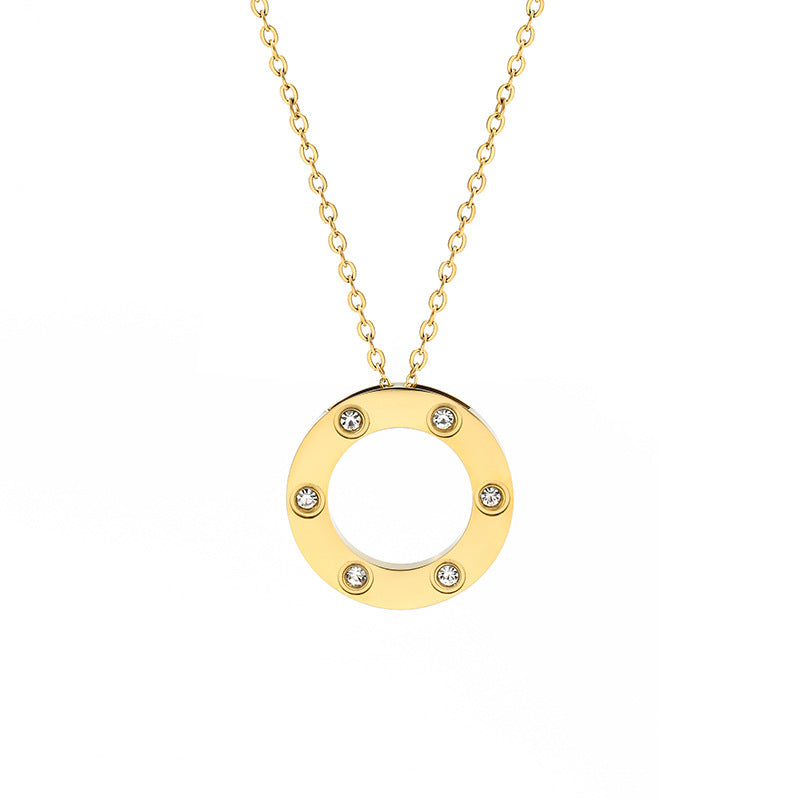 Round Rose Gold Necklace In Titanium Steel With Electroplated Finish, Featuring Cable Chain, Designed For Couples
