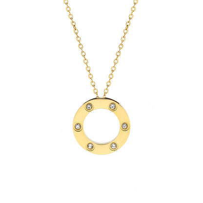 Round Rose Gold Necklace In Titanium Steel With Electroplated Finish, Featuring Cable Chain, Designed For Couples