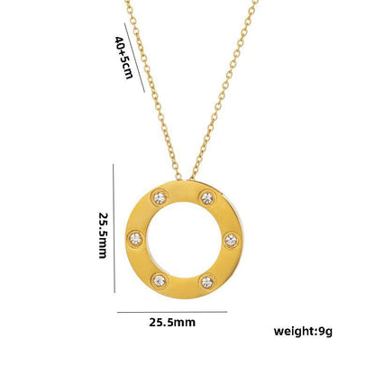 Round Rose Gold Necklace In Titanium Steel With Electroplated Finish, Featuring Cable Chain, Designed For Couples