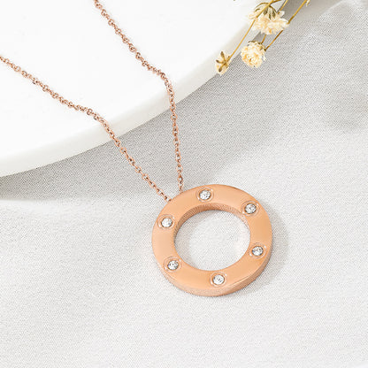 Round Rose Gold Necklace In Titanium Steel With Electroplated Finish, Featuring Cable Chain, Designed For Couples