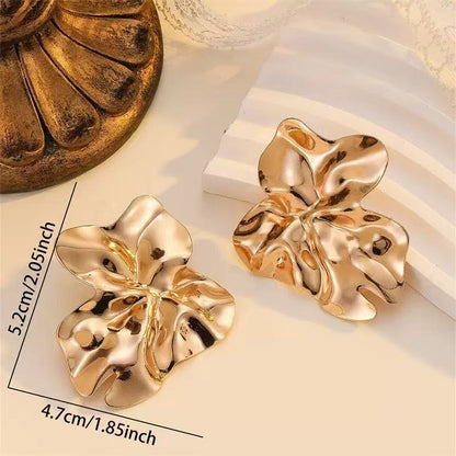 Gold Flowers Earrings For Women Featuring Iron Craft Folds With 304 Stainless Steel Stud Posts