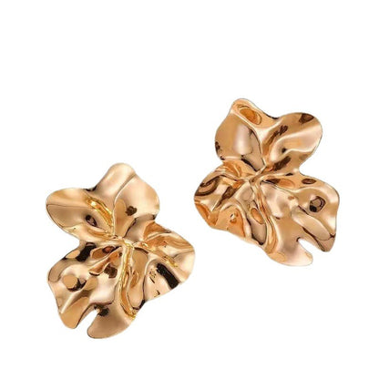 Gold Flowers Earrings For Women Featuring Iron Craft Folds With 304 Stainless Steel Stud Posts