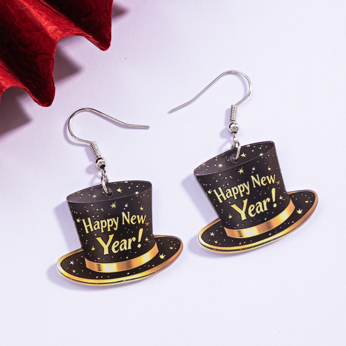 Slogan Dyed Black Acrylic Drop Earrings For Women, Perfect New Year Gift