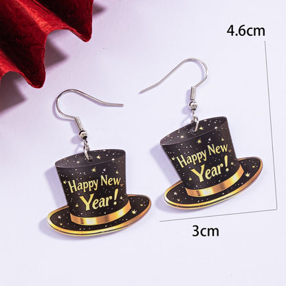 Slogan Dyed Black Acrylic Drop Earrings For Women, Perfect New Year Gift