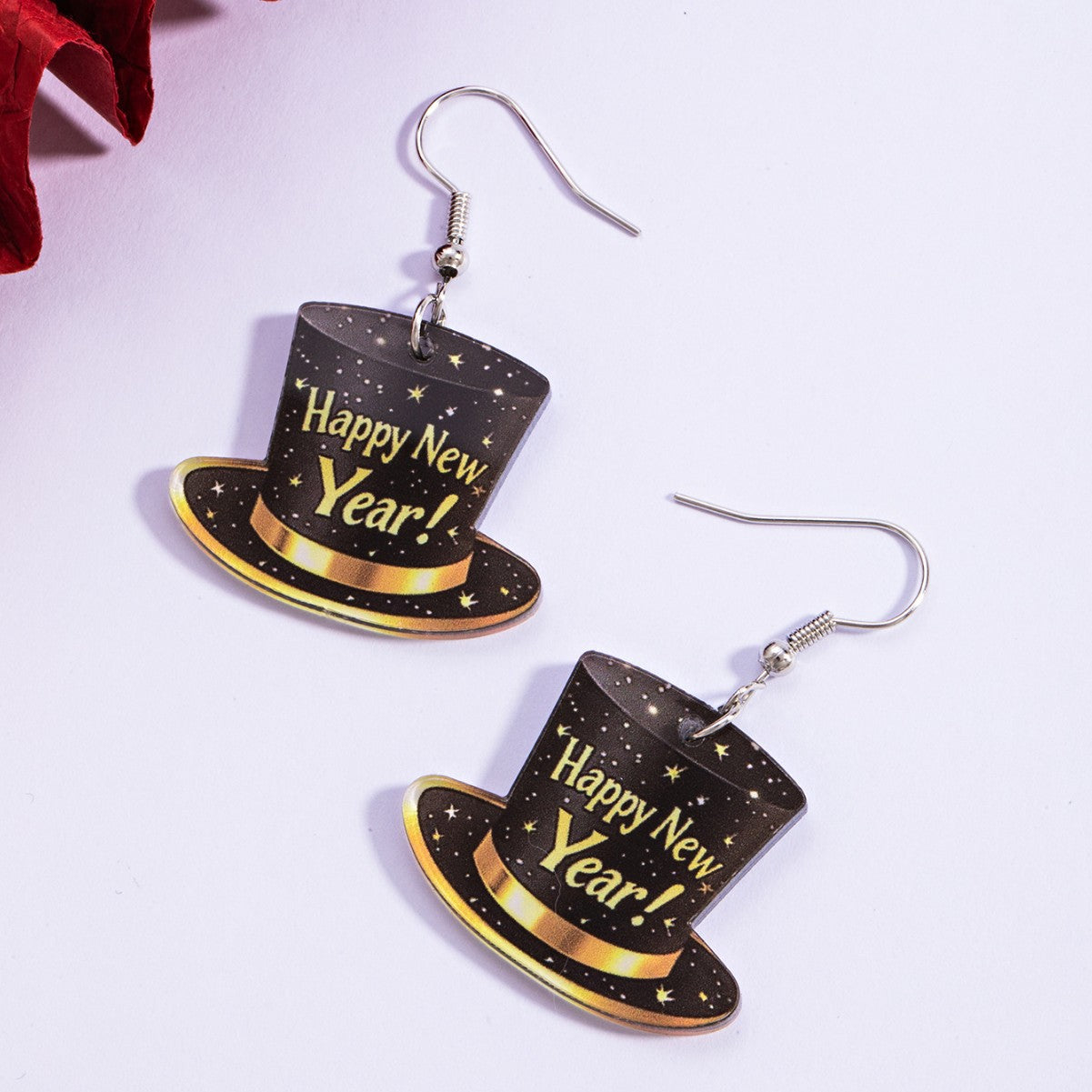 Slogan Dyed Black Acrylic Drop Earrings For Women, Perfect New Year Gift