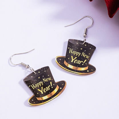 Slogan Dyed Black Acrylic Drop Earrings For Women, Perfect New Year Gift
