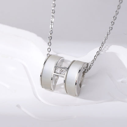 Elegant Gold Letter Necklace For Women In Titanium Steel With Cat's Eye Stone Inlay And Cable Chain