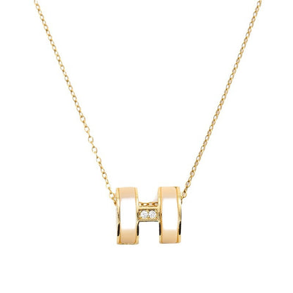 Elegant Gold Letter Necklace For Women In Titanium Steel With Cat's Eye Stone Inlay And Cable Chain