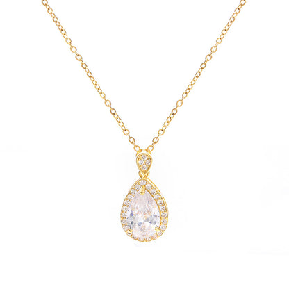 18K Real Gold Plated Water Droplets Pendant Necklace For Women In Titanium Steel With Zircon Inlay And Cable Chain