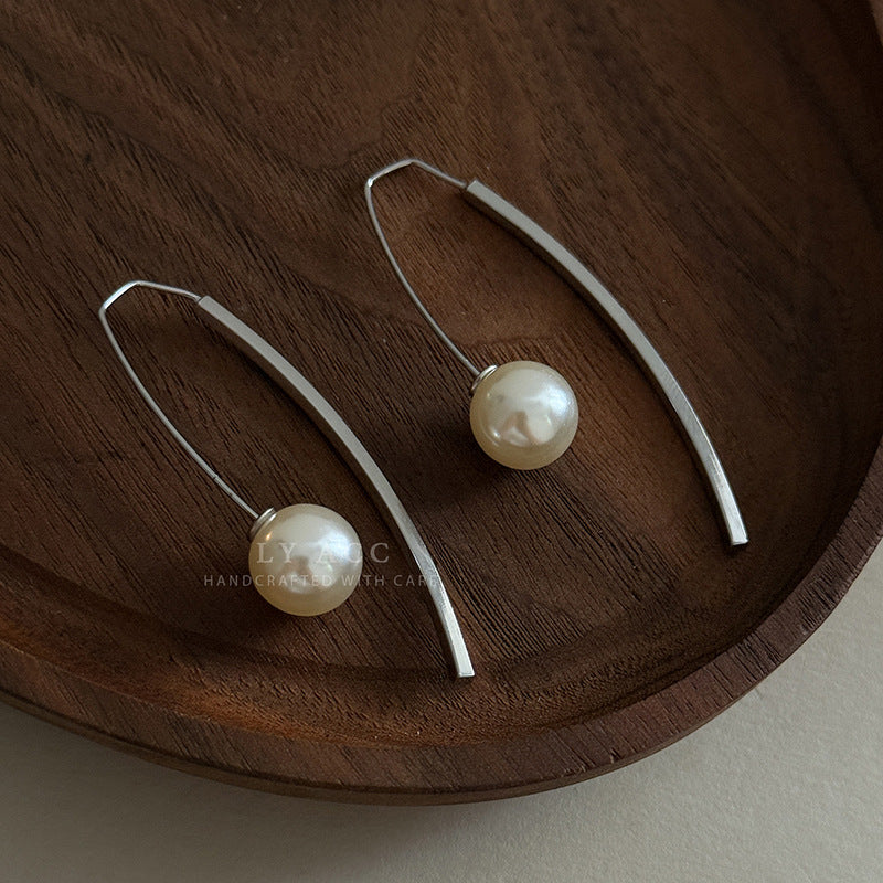 V Shape Drop Earrings For Women Featuring Silver Artificial Pearl With Real Gold Plated Finish