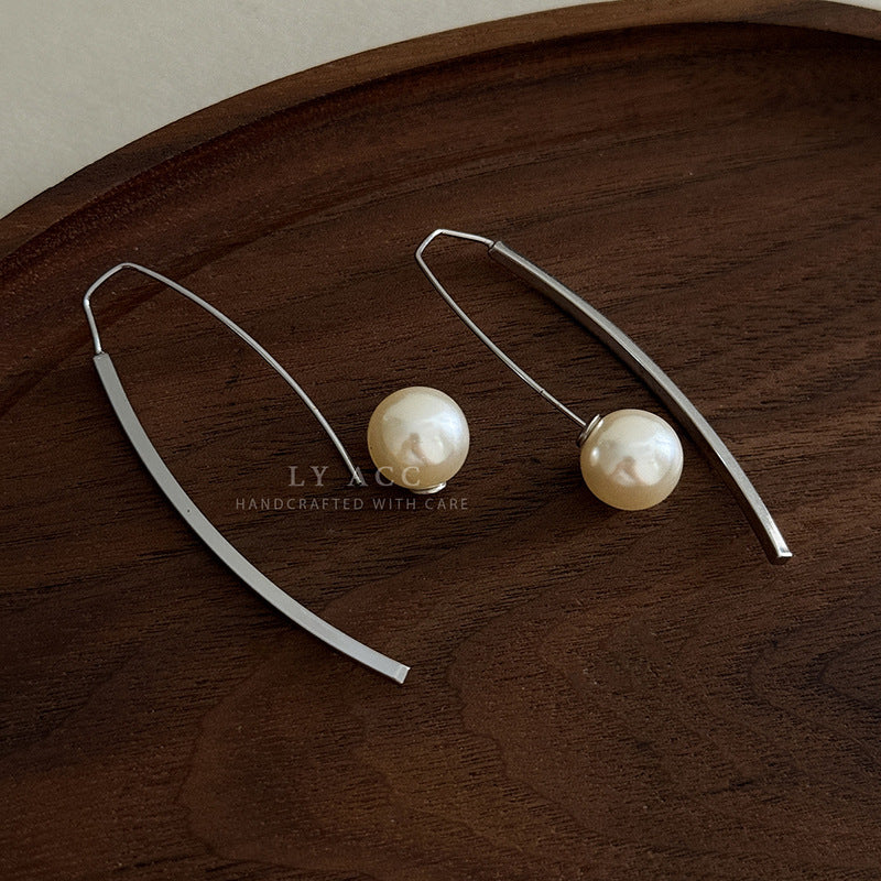 V Shape Drop Earrings For Women Featuring Silver Artificial Pearl With Real Gold Plated Finish