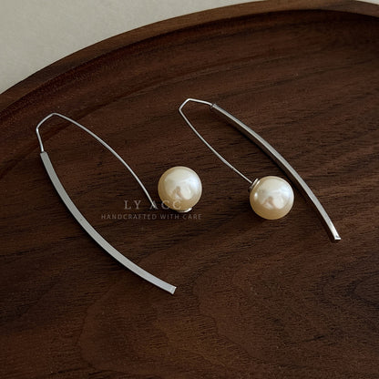 V Shape Drop Earrings For Women Featuring Silver Artificial Pearl With Real Gold Plated Finish