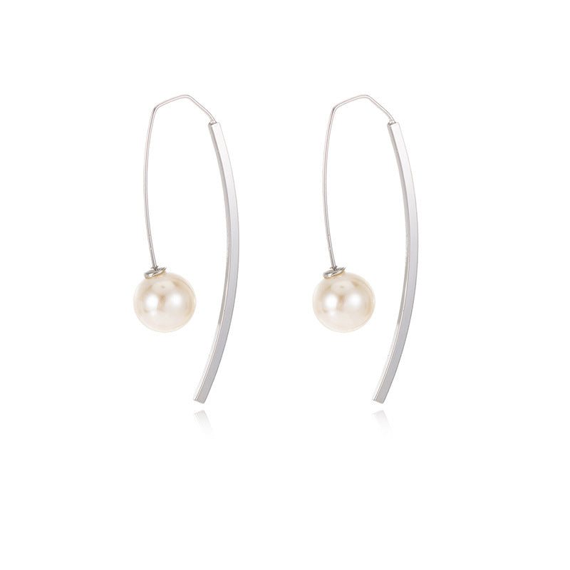 V Shape Drop Earrings For Women Featuring Silver Artificial Pearl With Real Gold Plated Finish