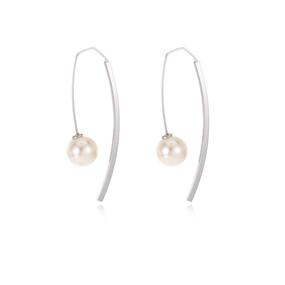 V Shape Drop Earrings For Women Featuring Silver Artificial Pearl With Real Gold Plated Finish