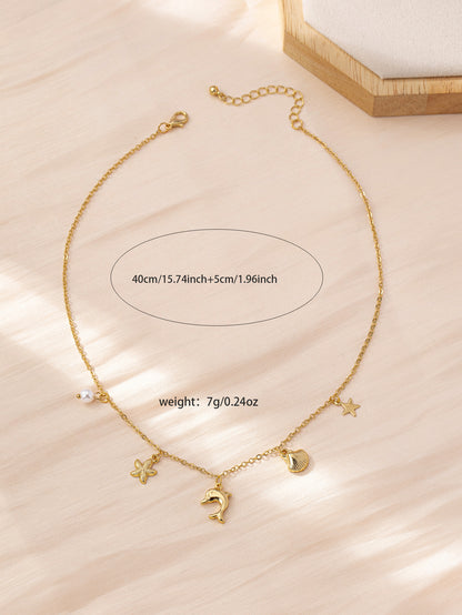 Bohemian Three-dimensional Starfish Necklace For Women With Golden Plated Zinc Alloy And Foxtail Chain