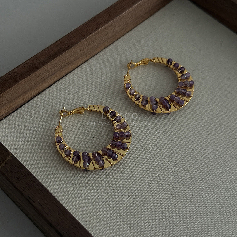 For Sector Multicolor Hoop Earrings In Copper With Turquoise Inlay, Real Gold Plated Featuring Bohemian Style