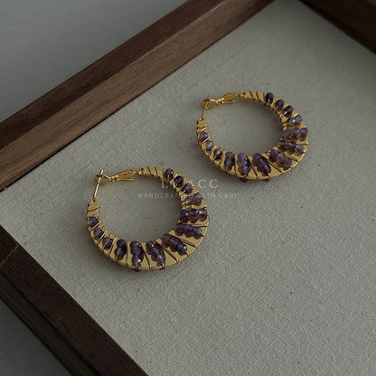 For Sector Multicolor Hoop Earrings In Copper With Turquoise Inlay, Real Gold Plated Featuring Bohemian Style