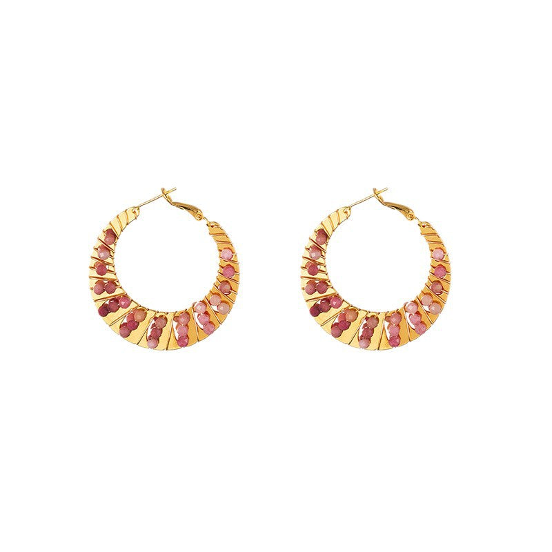 For Sector Multicolor Hoop Earrings In Copper With Turquoise Inlay, Real Gold Plated Featuring Bohemian Style