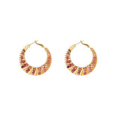 For Sector Multicolor Hoop Earrings In Copper With Turquoise Inlay, Real Gold Plated Featuring Bohemian Style
