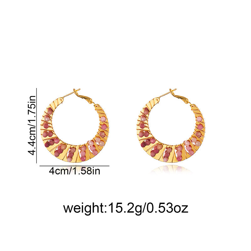 For Sector Multicolor Hoop Earrings In Copper With Turquoise Inlay, Real Gold Plated Featuring Bohemian Style