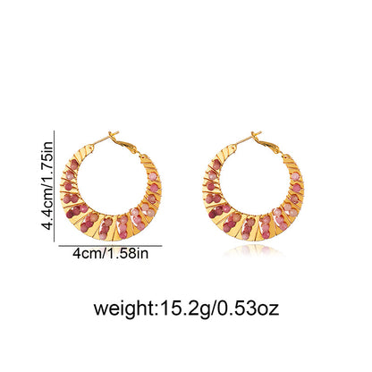 For Sector Multicolor Hoop Earrings In Copper With Turquoise Inlay, Real Gold Plated Featuring Bohemian Style