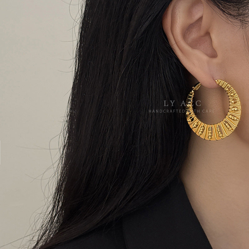 For Sector Multicolor Hoop Earrings In Copper With Turquoise Inlay, Real Gold Plated Featuring Bohemian Style