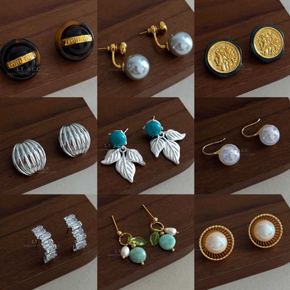 Geometric Stud Earrings For Women Featuring Gold Imitation Pearl And Turquoise Inlay With 925 Sterling Silver Posts