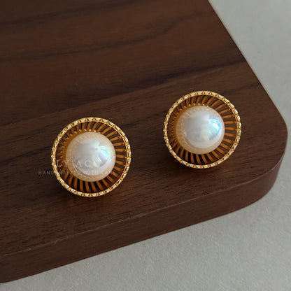 Geometric Stud Earrings For Women Featuring Gold Imitation Pearl And Turquoise Inlay With 925 Sterling Silver Posts