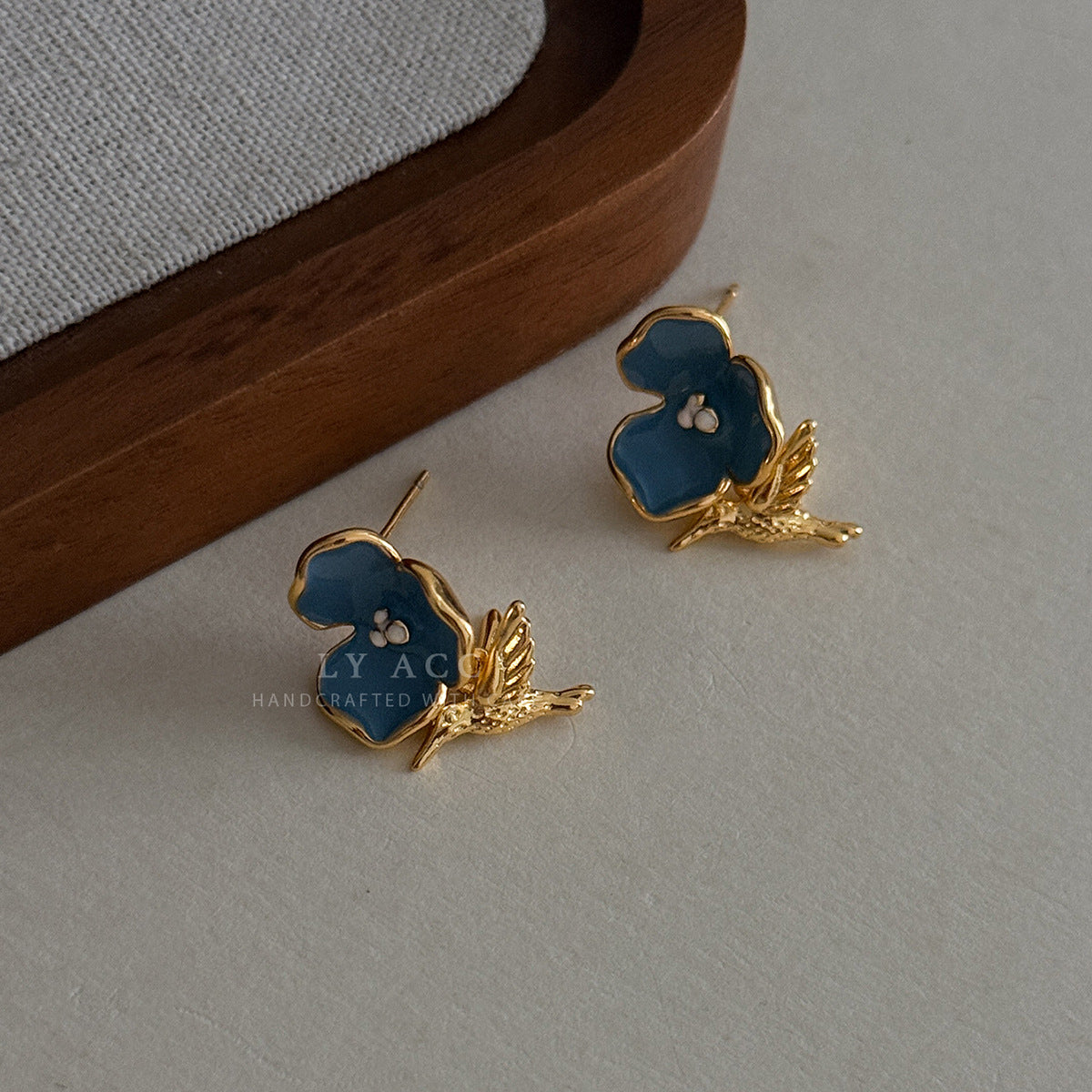 Natural Pink Flowers Stud Earrings For Women In Copper With Real Gold Plated Enamel Craft