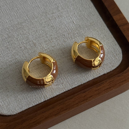 Natural Pink Flowers Stud Earrings For Women In Copper With Real Gold Plated Enamel Craft