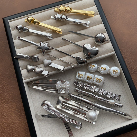 Commute Style Bow Tie Hair Pins For Women, Metal Hairpin In Gold