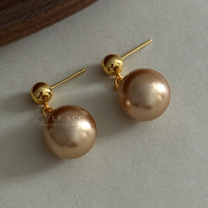 Round Drop Earrings For Women Featuring Imitation Pearl In Gold With Real Gold Plated And 925 Sterling Silver Stud