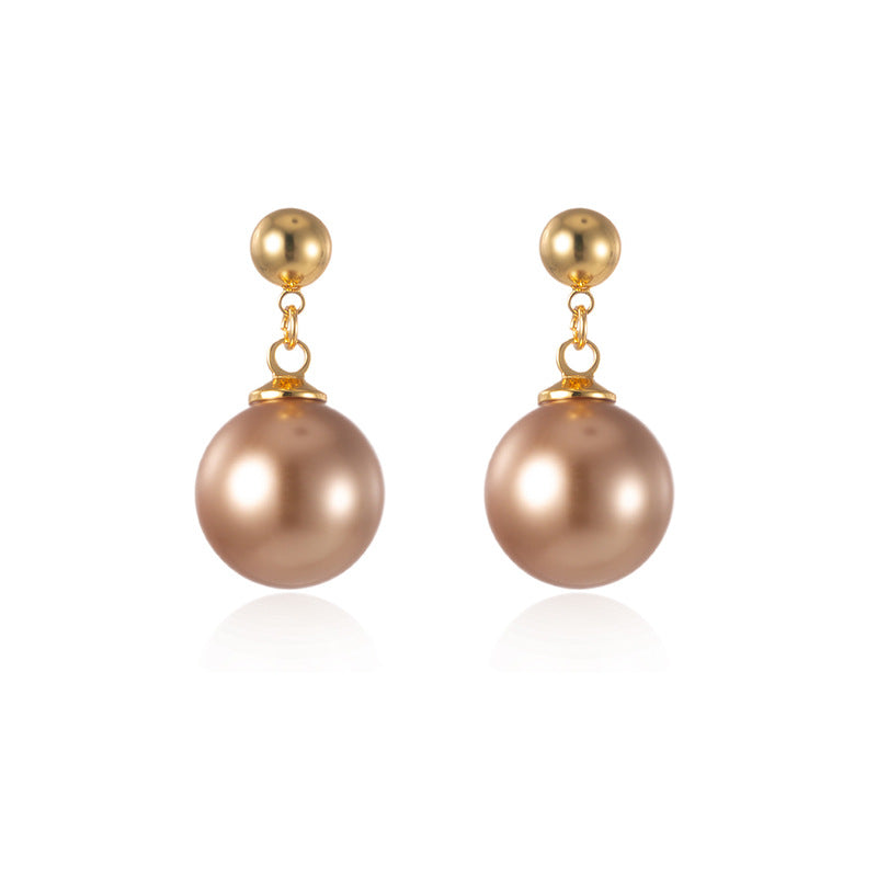 Round Drop Earrings For Women Featuring Imitation Pearl In Gold With Real Gold Plated And 925 Sterling Silver Stud