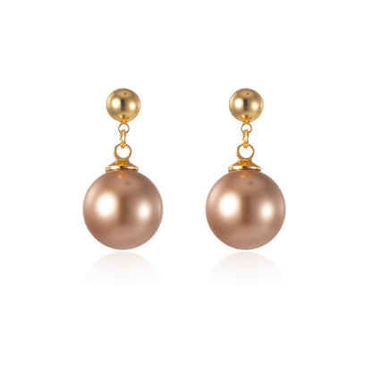 Round Drop Earrings For Women Featuring Imitation Pearl In Gold With Real Gold Plated And 925 Sterling Silver Stud