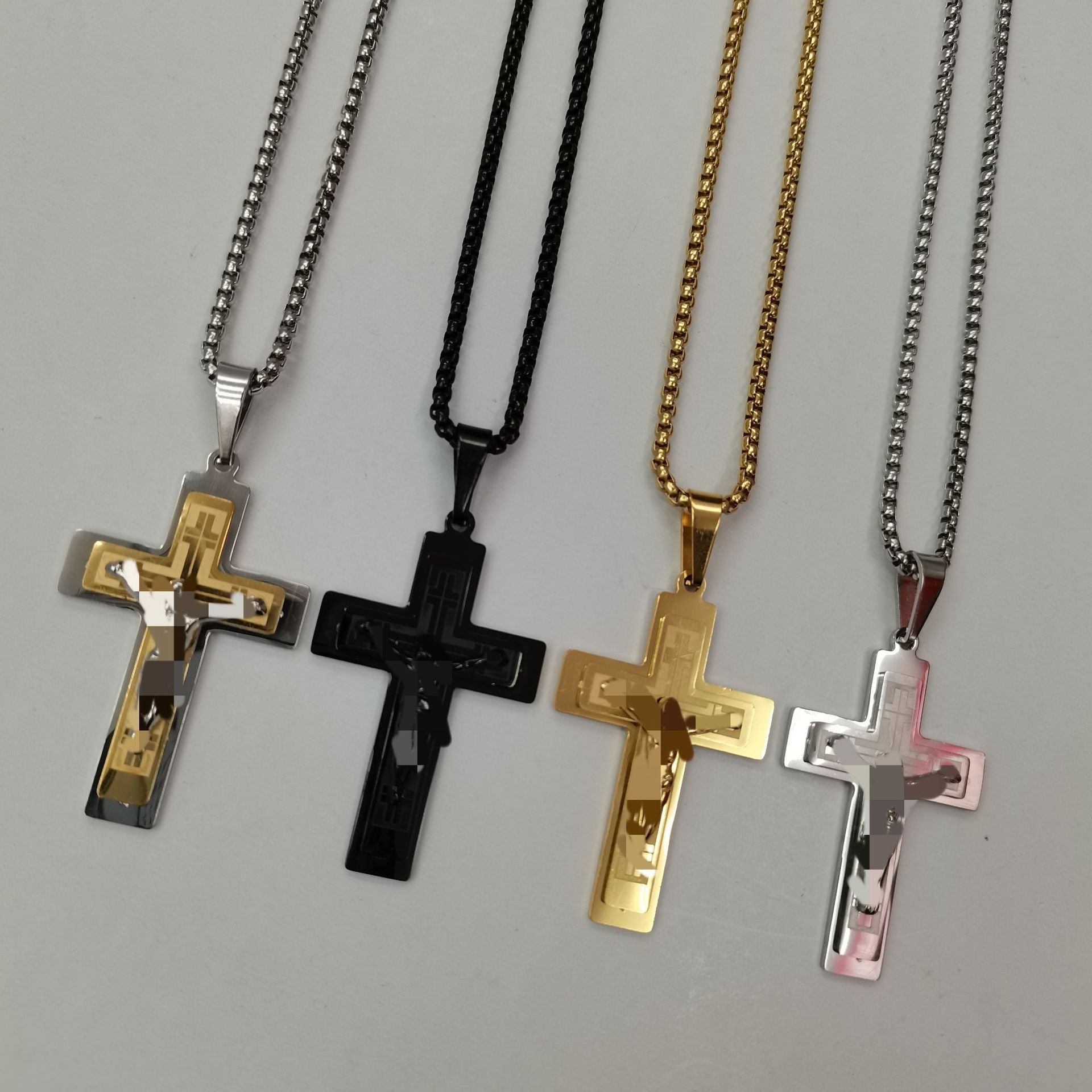 Men's Cross Pendant In 304 Stainless Steel With Steel Color Finish