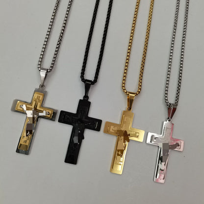 Men's Cross Pendant In 304 Stainless Steel With Steel Color Finish