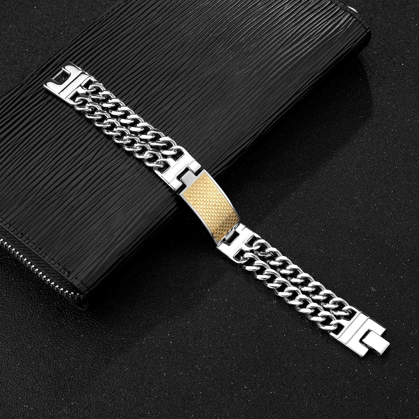 Men's Geometric Gold Bracelet In Stainless Steel Featuring Titanium Steel Chain With Electroplated Finish