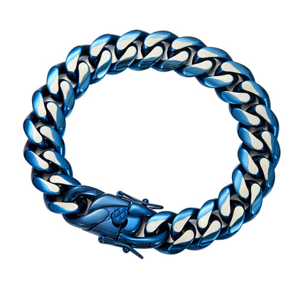 Men's Hip-Hop Blue Cuban Chain Link Necklace In 304 Stainless Steel Featuring Cuban Link Chain Curb Chain