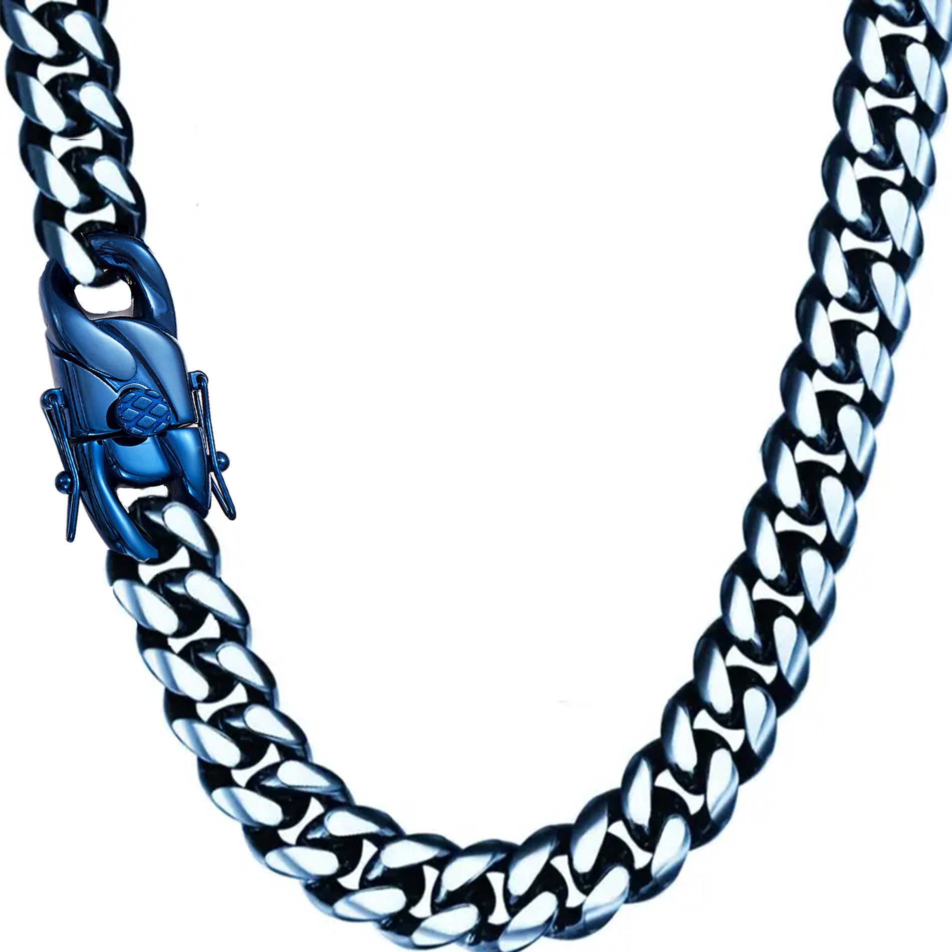 Men's Hip-Hop Blue Cuban Chain Link Necklace In 304 Stainless Steel Featuring Cuban Link Chain Curb Chain