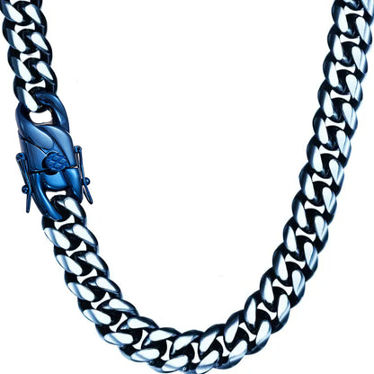 Men's Hip-Hop Blue Cuban Chain Link Necklace In 304 Stainless Steel Featuring Cuban Link Chain Curb Chain