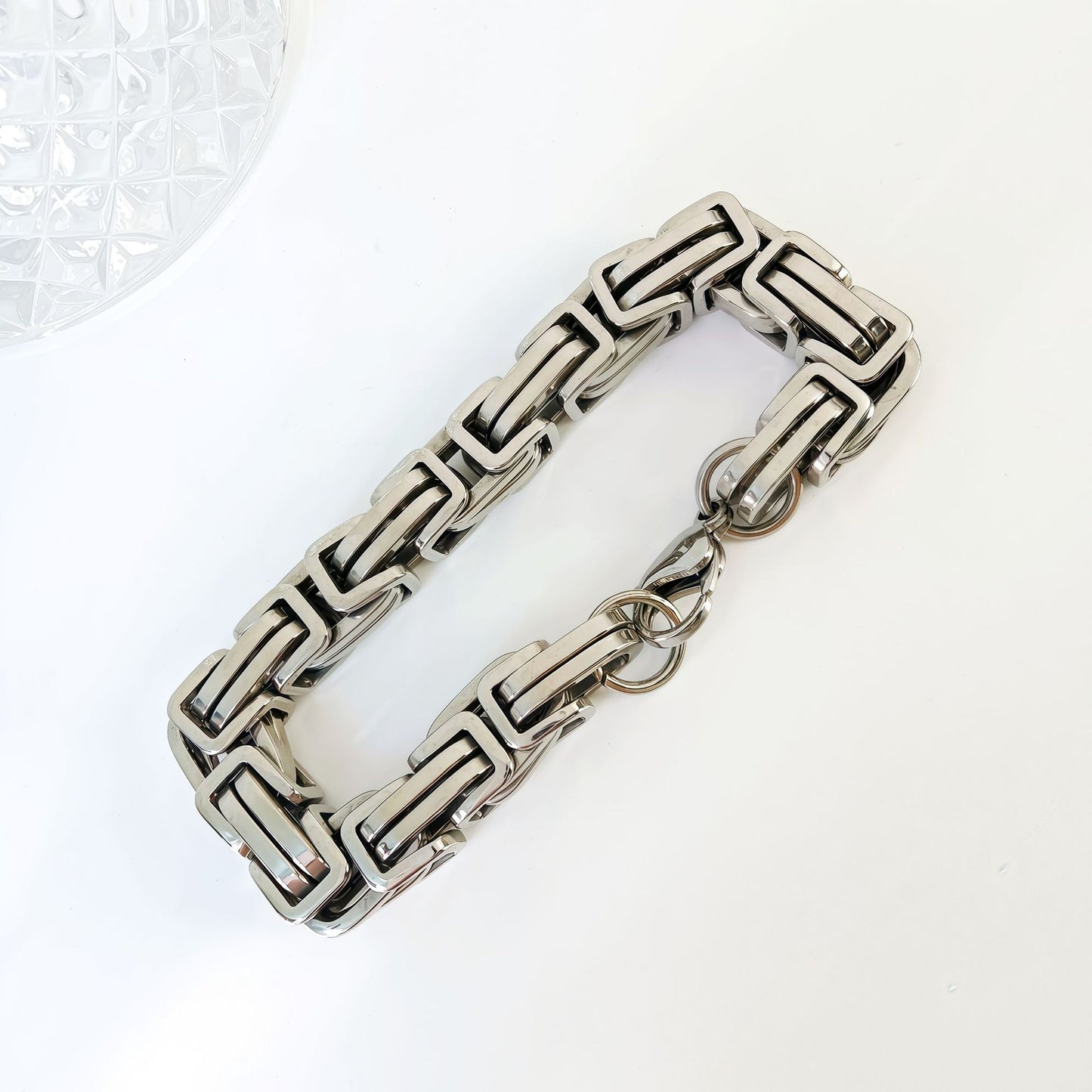 Handmade Geometric Hip-Hop Necklace In Steel Color With Byzantine Chain, 304 Stainless Steel, Unisex