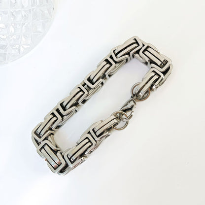 Handmade Geometric Hip-Hop Necklace In Steel Color With Byzantine Chain, 304 Stainless Steel, Unisex